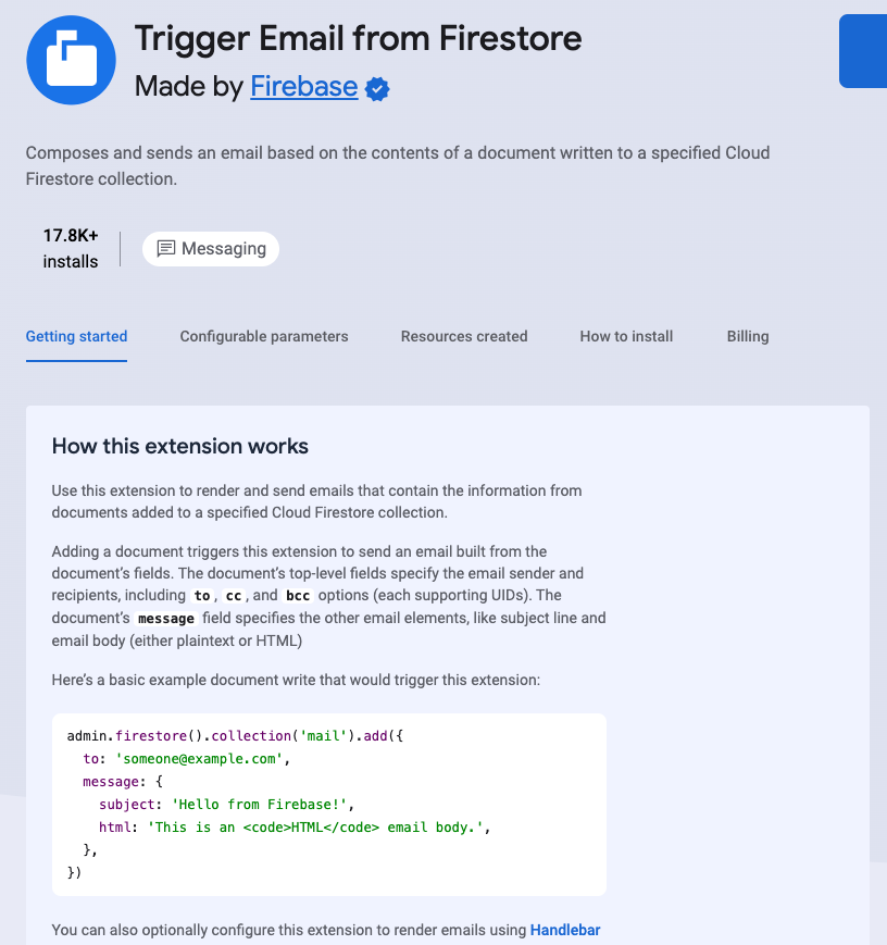 Large image of pre-install content in Firebase console