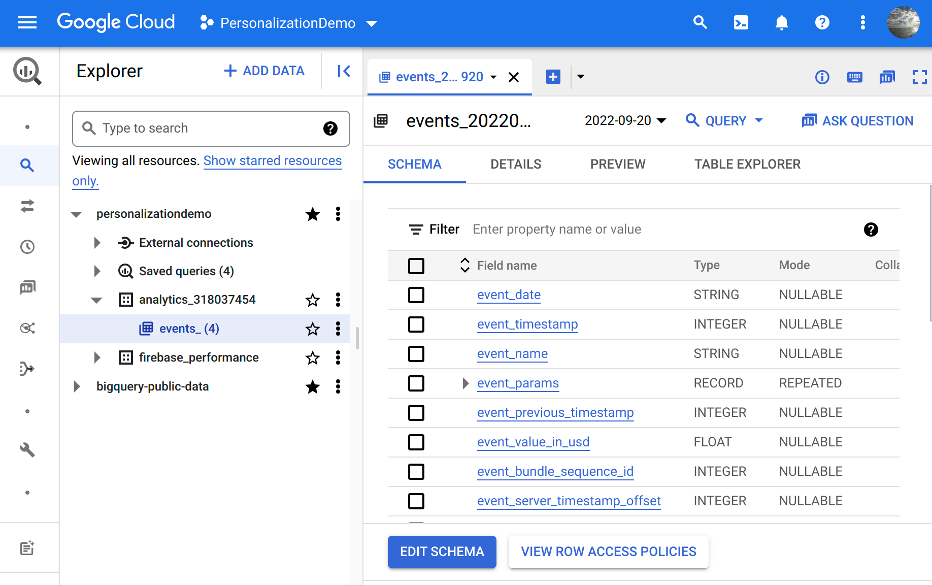 Access personalization events in the Cloud console